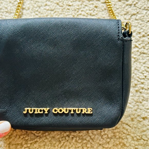 Limited Edition Y2K Juicy Couture Black Leather Hearts Gold Chain Crossbody Bag - Picture 5 of 16